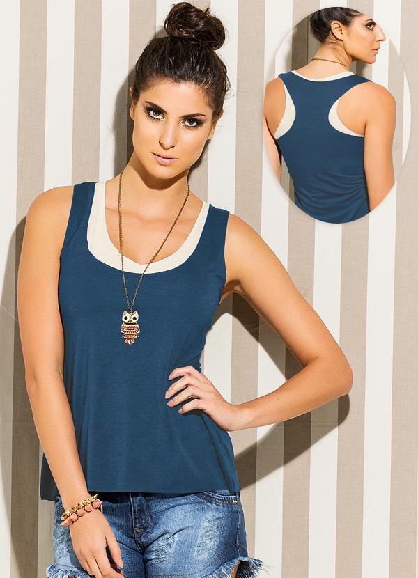 Quintess - Blusa Azul e Pérola com Efeito de Sobreposição