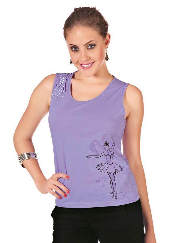 Outlet - Blusa Roxa com Laço e Estampa de Bailarina