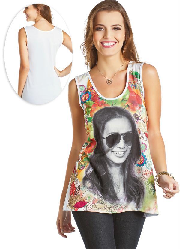 Outlet - Túnica Feminina com Estampa Frontal Branca