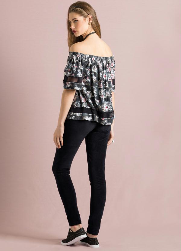 Quintess - Blusa Ciganinha Floral com Detalhe Transparente 4