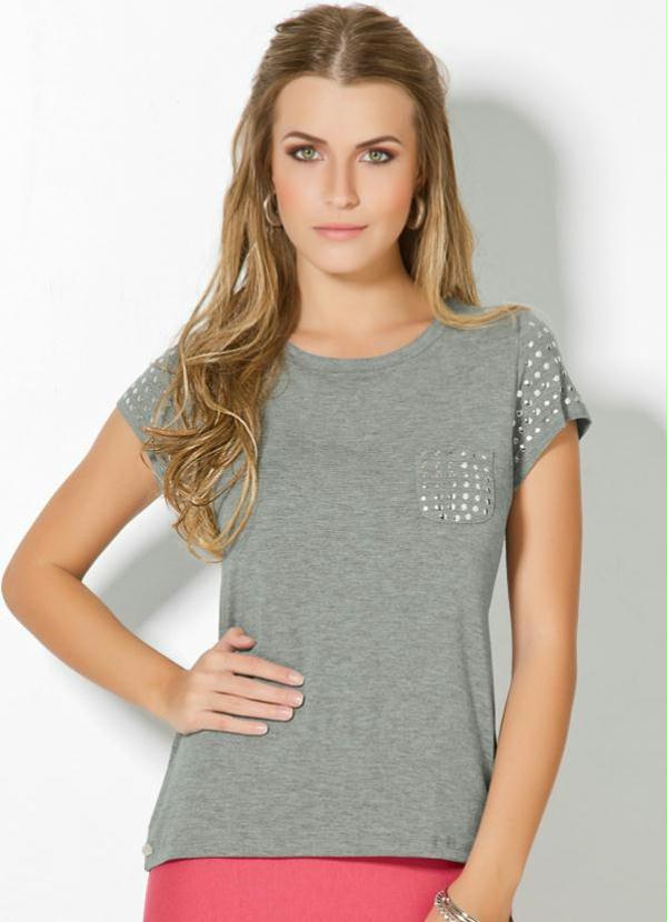 Quintess - Blusa Cinza Mescla com Detalhes de Tachas 5