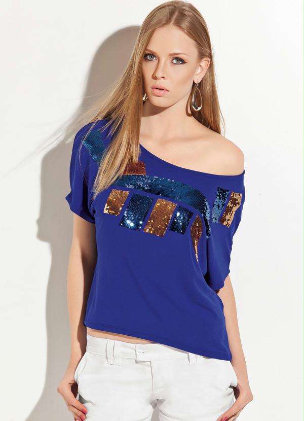 Quintess - Blusa com Aplique de Paetês Azul Royal