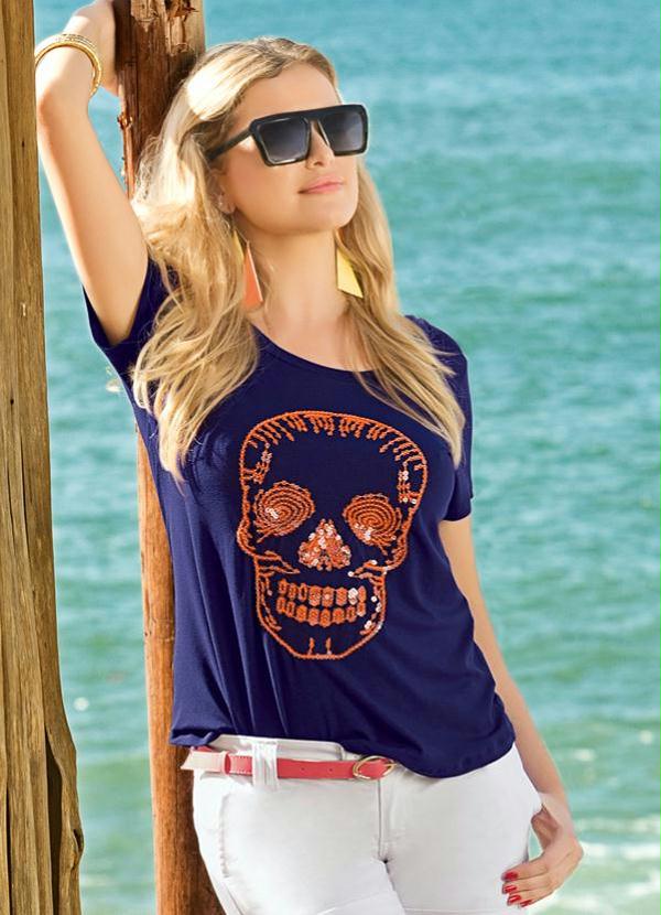 Quintess - Blusa com Caveira Frontal Roxo Intenso