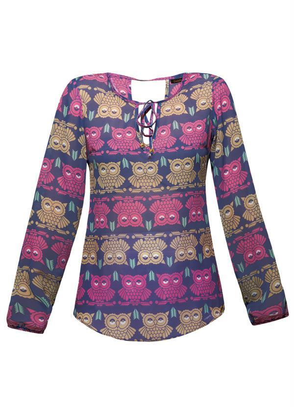 Quintess - Blusa com Leve Transparência Corujas 6