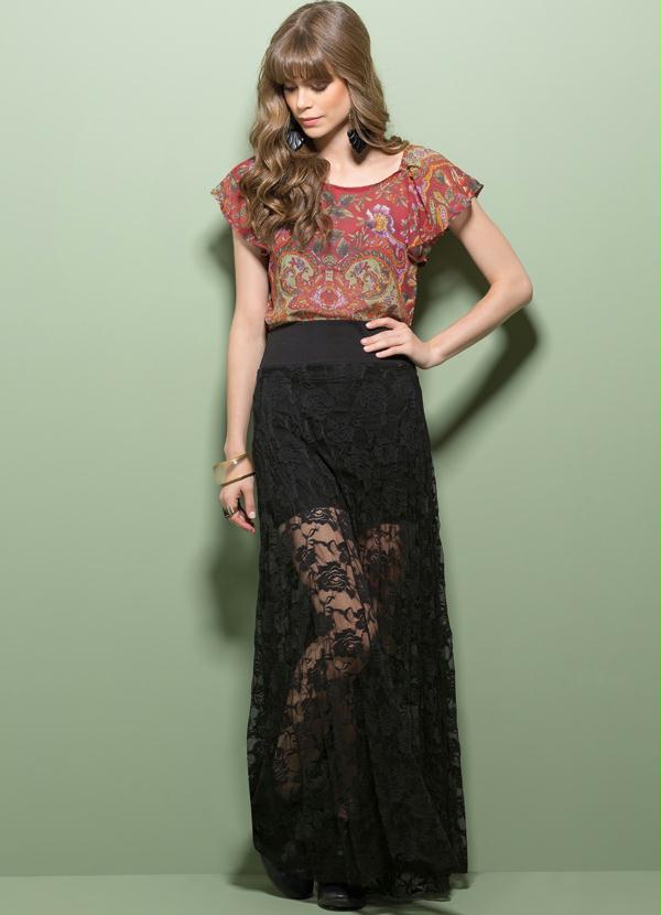 Quintess - Blusa com Leve Transparência Estampa de Lenço 5