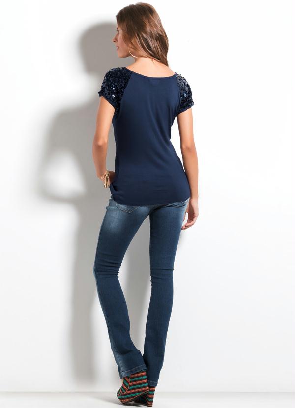 Ah - Blusa com Paetê nas Mangas Ah Marinho 4