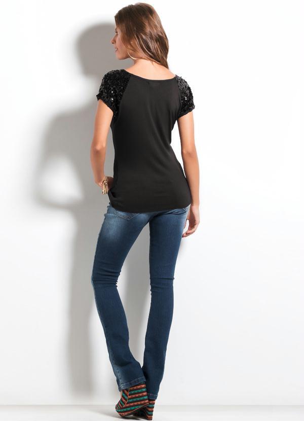 Ah - Blusa com Paetê nas Mangas Ah Preta 4