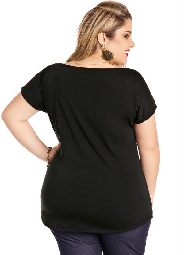 Marguerite - Blusa com Paetê Preto Manga Curta Preta 2