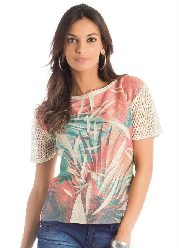 Outlet - Blusa de Lã Bege Estampada