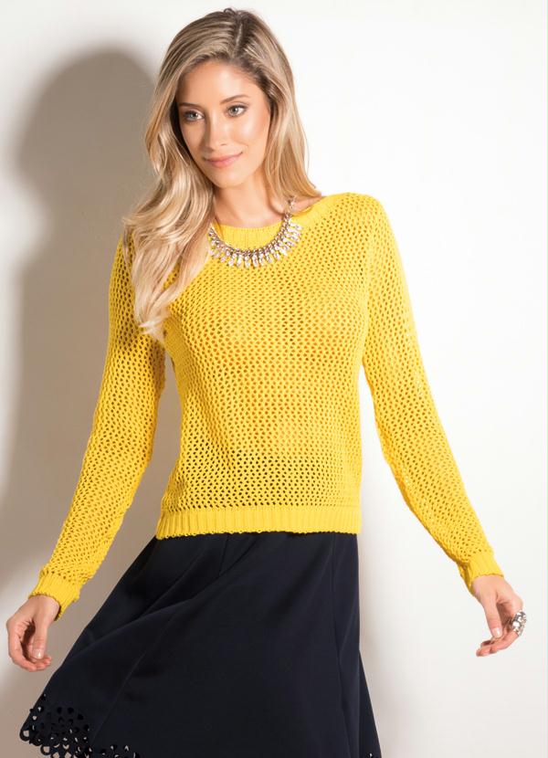 Quintess - Blusa de Lã Vazada Amarela