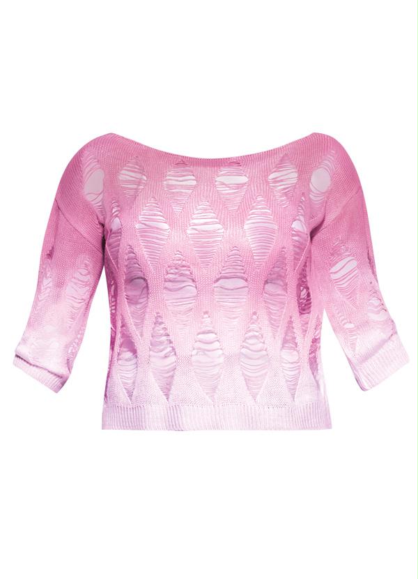 Quintess - Blusa de Tricô Trabalhado Tie Dye Rosa 6
