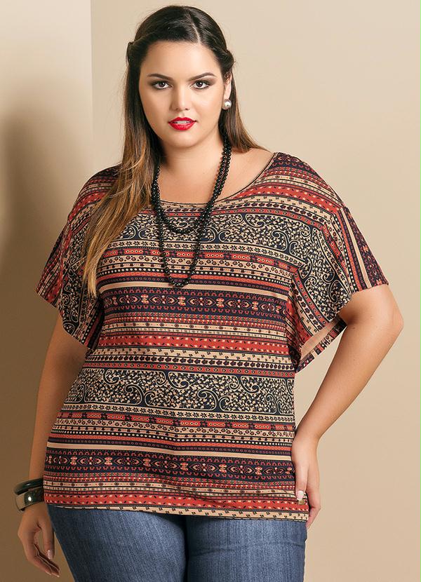 Quintess - Blusa Estampa Étnica Plus Size