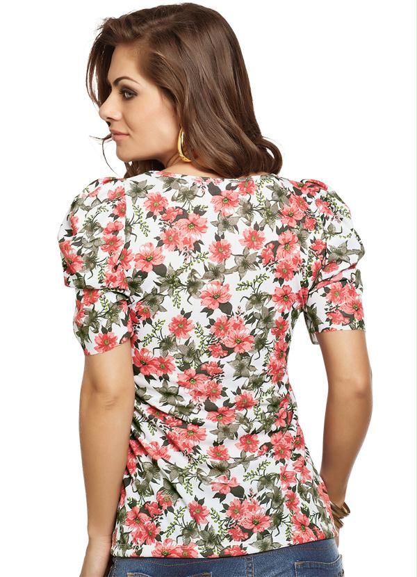 Outlet - Blusa Estampada com Mangas Drapeadas