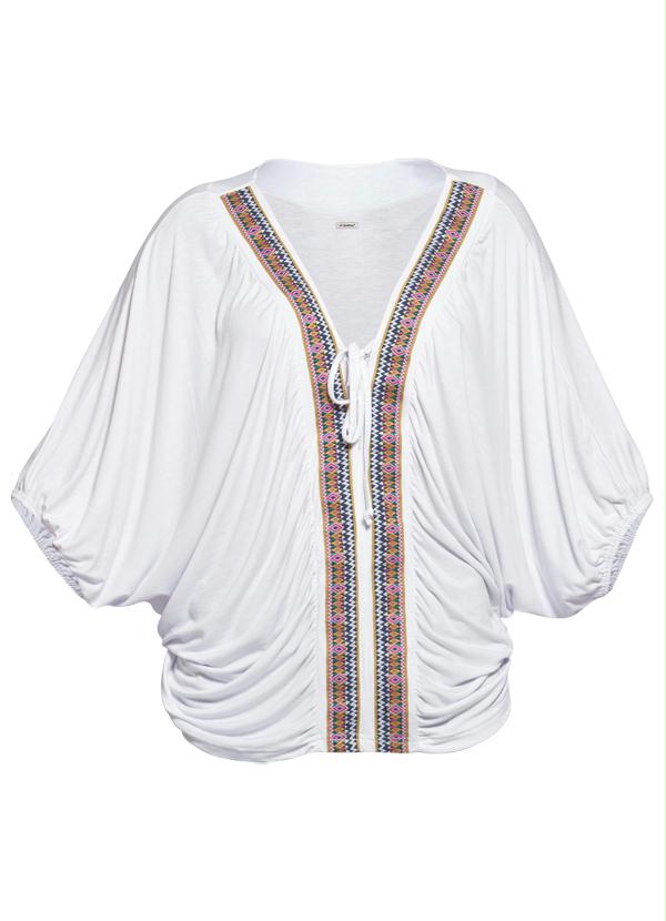 Quintess - Blusa Étnica Branca com Mangas Morcego 6