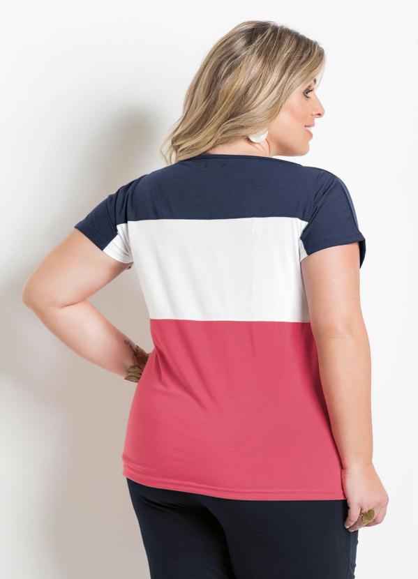 Marguerite - Blusa Listrada Plus Size Azul, Branca e Laranja 2