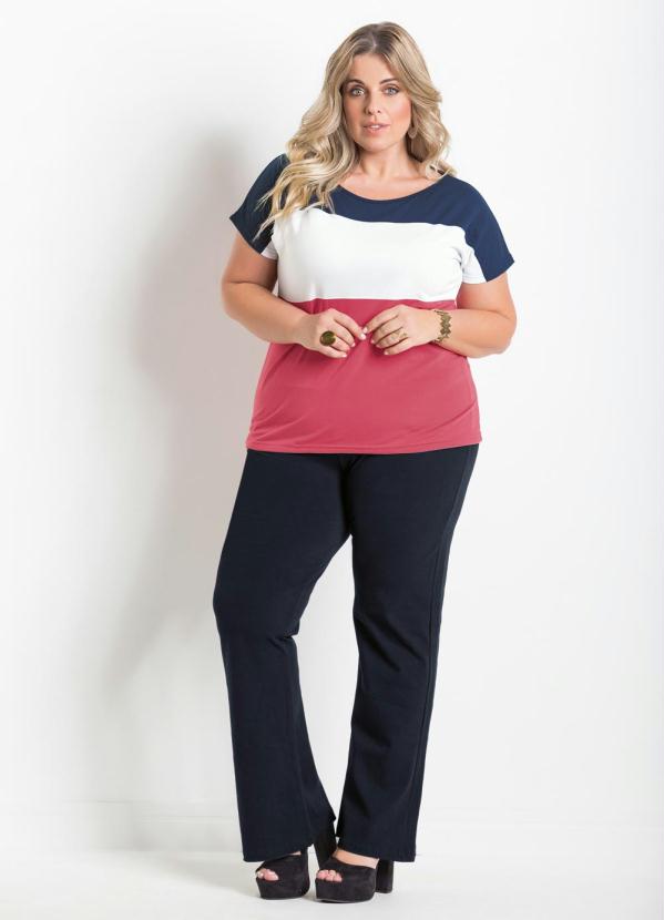 Marguerite - Blusa Listrada Plus Size Azul, Branca e Laranja 3