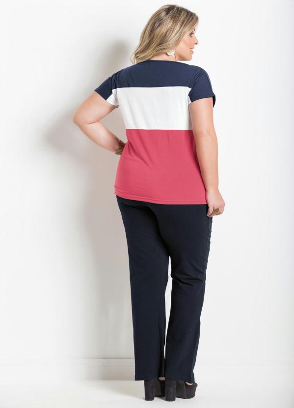 Marguerite - Blusa Listrada Plus Size Azul, Branca e Laranja 4