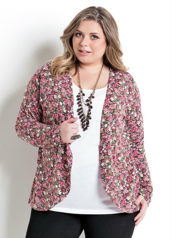 Marguerite - Blusa Manga Longa Sobreposição Floral Plus Size