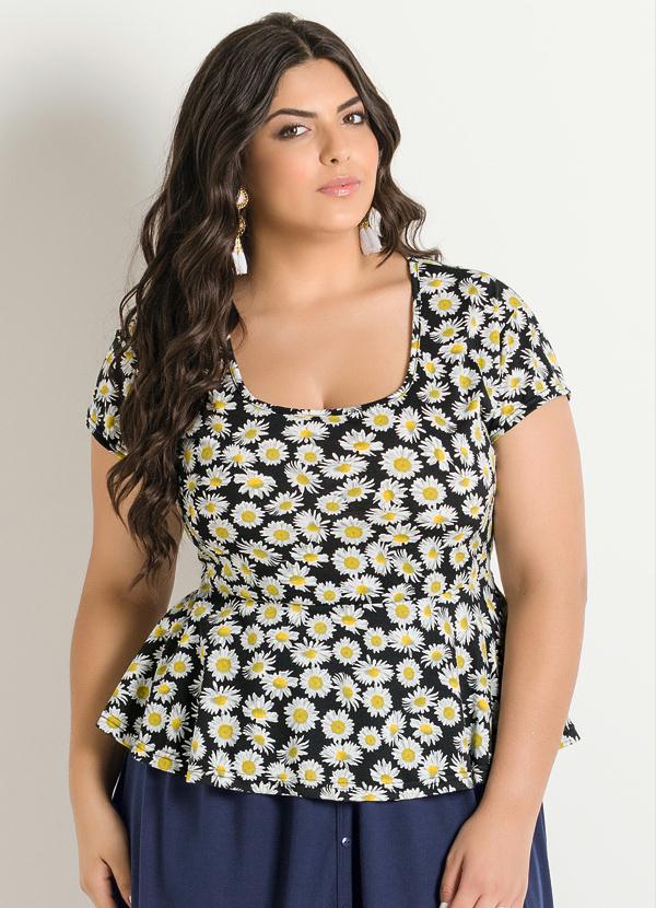 Marguerite - Blusa Peplum Floral Plus Size