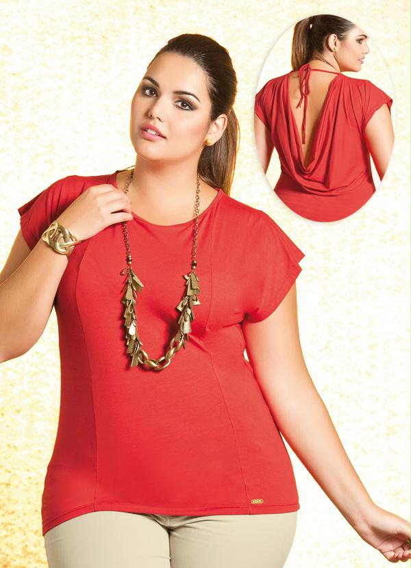 Quintess - Blusa Plus Size Vermelha Decote nas Costas