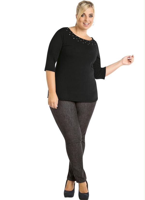 Marguerite - Blusa Preta Manga 3/4 com Detalhe de Tachas 5