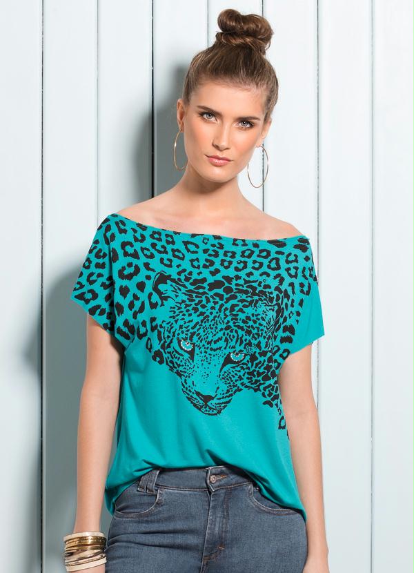 Quintess - Blusa Verde Estampada e Strass