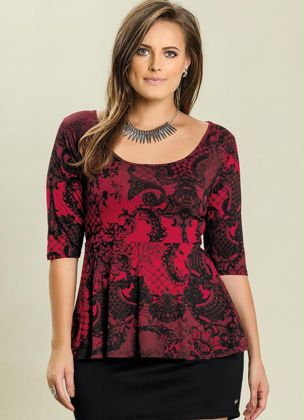 Quintess - Blusa Vermelho Estampado Plus Size