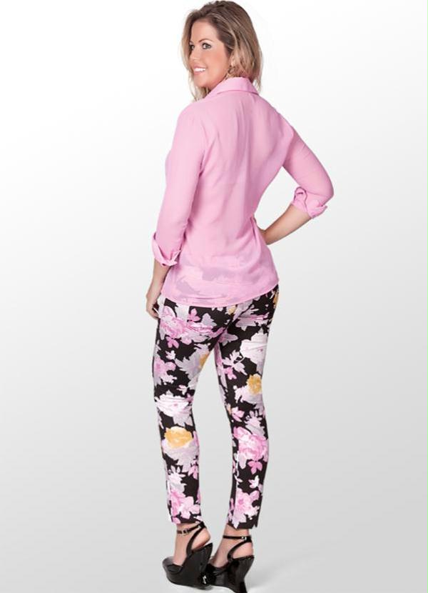 Quintess - Camisa com Estampa de Cruz e Transparência Rosa 4