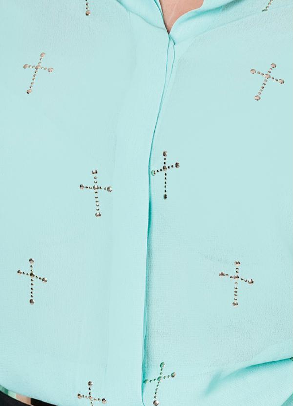 Quintess - Camisa com Estampa de Cruz e Transparência Verde 4