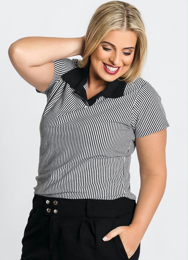 Marguerite Camisa Polo Listrada Plus Size - Main Image
