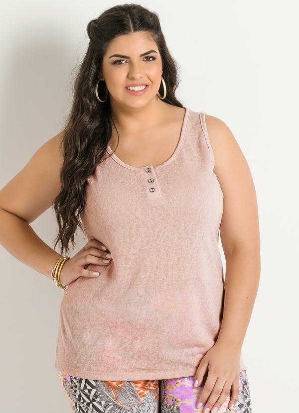 Marguerite - Regata Bege Detalhe Botões Plus Size