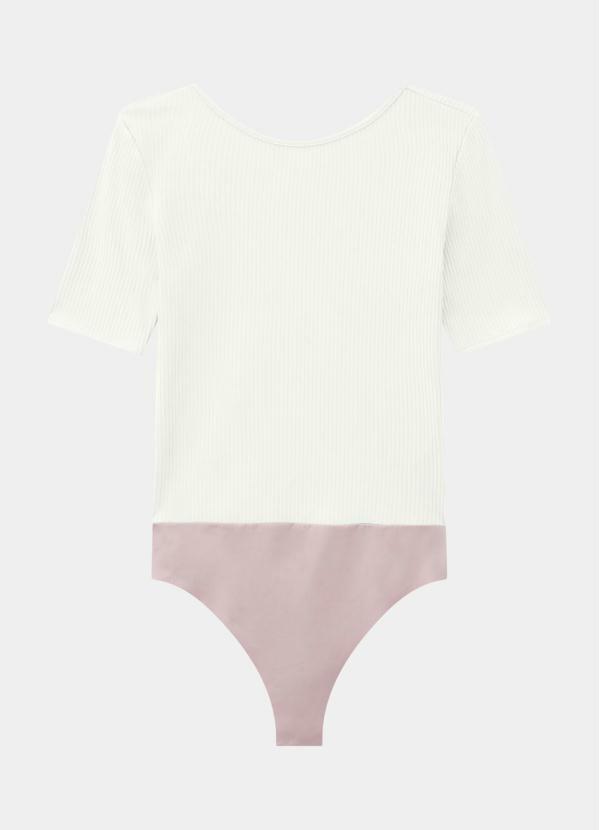 Lunender - Body Canelado Manga Curta Off White