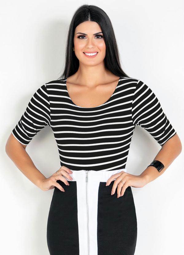 Outlet - Body com Manga 3/4 Listrado Moda Evangélica