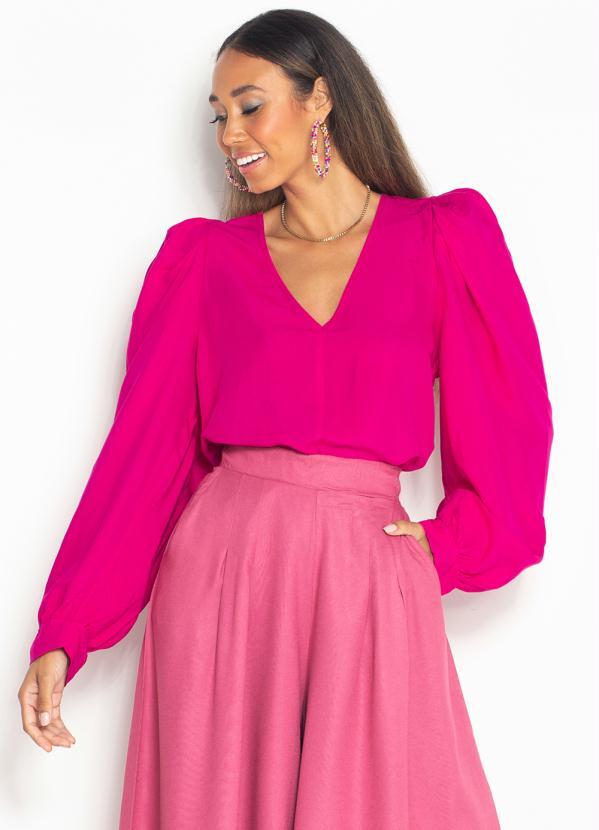 Colcci - Body com Manga Bufante de Viscose Rosa