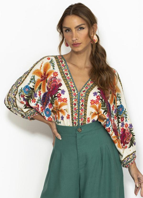 Farm - Body de Linho Bordadeira Lenço Off White