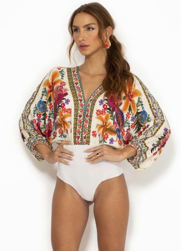 Farm - Body de Linho Bordadeira Lenço Off White 6