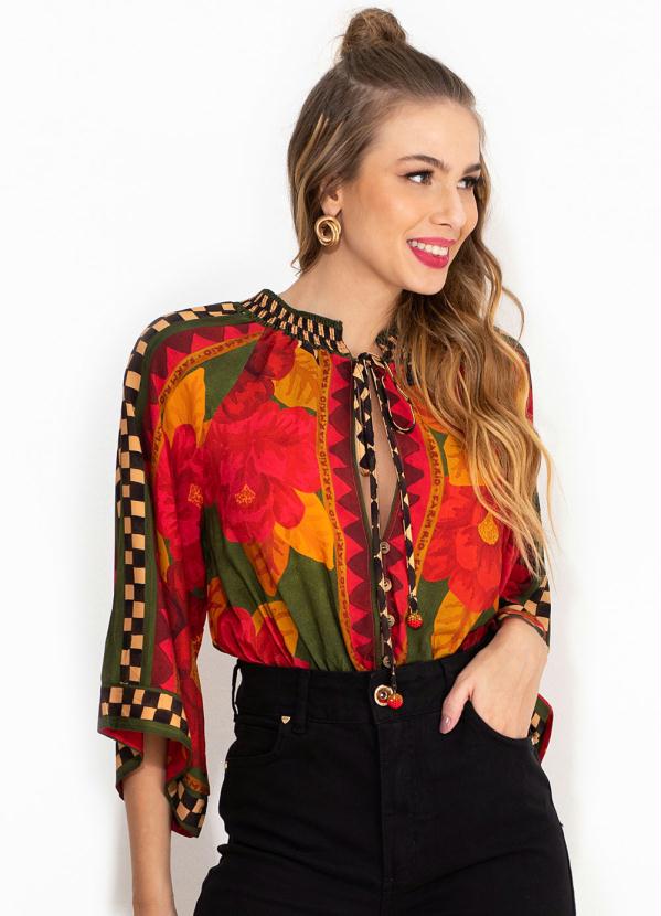 Farm - Body de Viscose Floral Bangalore Vermelho