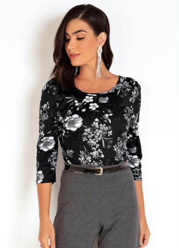 Outlet - Body Floral com Mangas 3/4