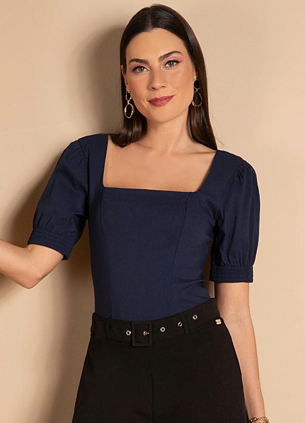 Quintess - Body Marinho Decote Quadrado Mangas Bufantes