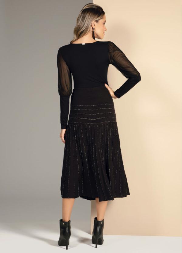 Quintess - Body Preto Decote V com Mangas Bufantes em Tule 6