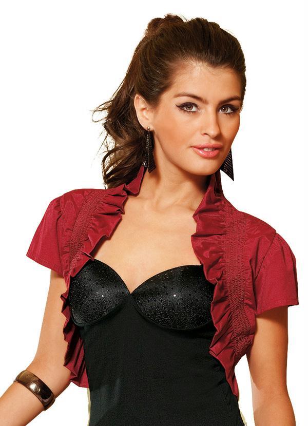 Quintess - Bolero Aberto com Decote de Babados Vermelho