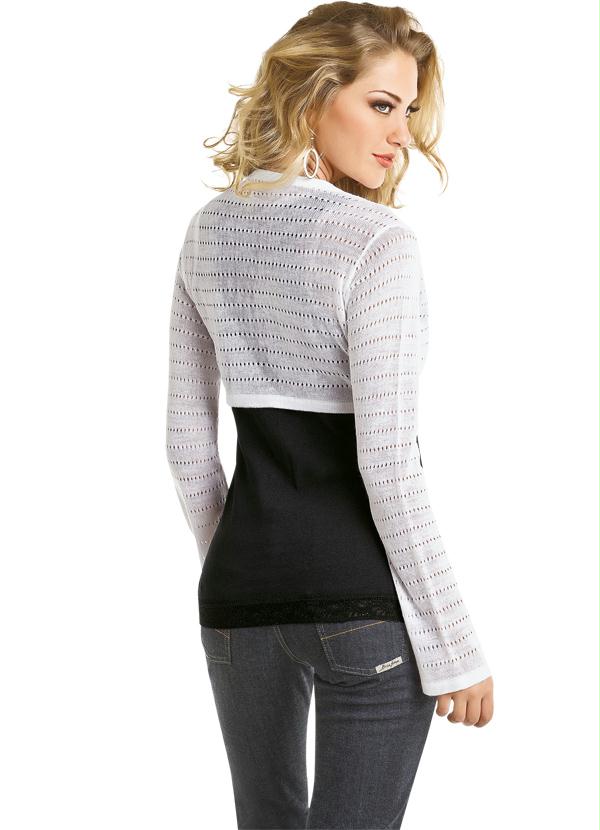 Moda Pop - Casaqueto Branco de Lã com Manga Boca de Sino 5