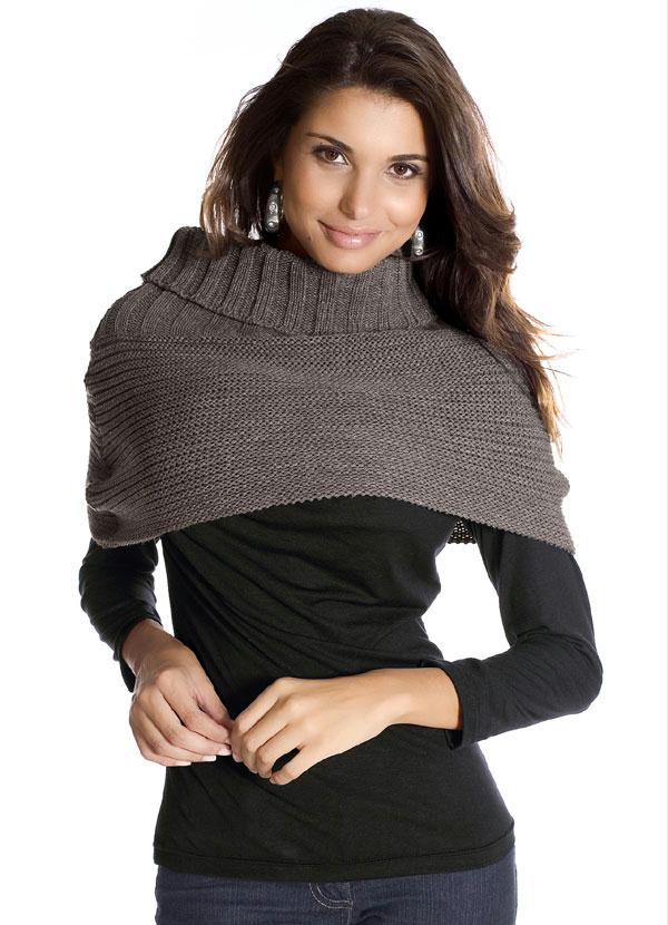 Quintess - Pelerine em Lã com Gola Alta Cinza