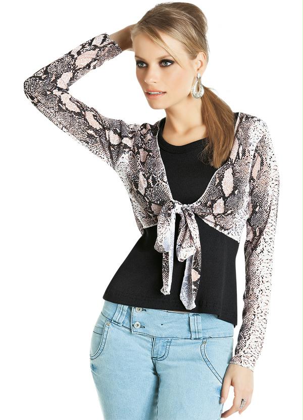 Outlet - Bolero Estampado Manga Longa