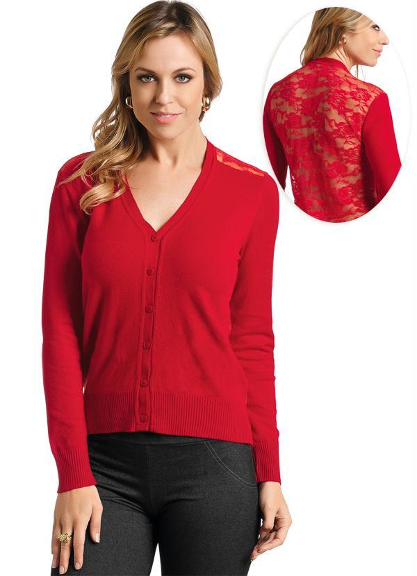 Outlet - Casaquinho com Renda nas Costas Vermelho