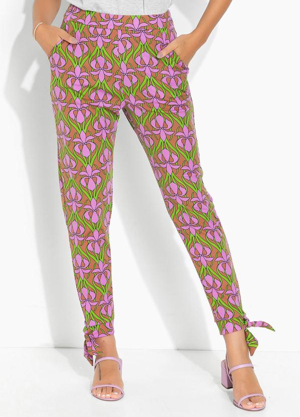 Moda Pop - Calça Flora Retrô Roxo com Amarração