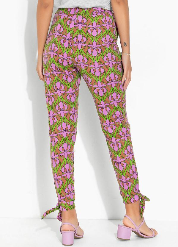 Moda Pop - Calça Flora Retrô Roxo com Amarração 2
