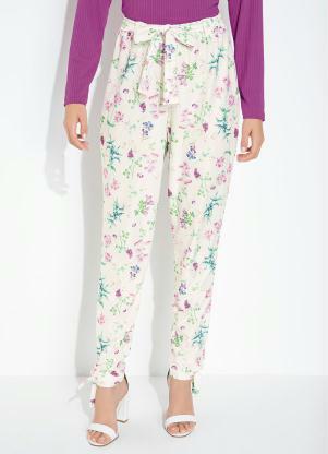 Moda Pop - Calça Floral com Amarrações e Cintura Alta - MODA POP