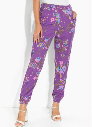 Moda Pop - Calça Floral Roxo com Bolsos Funcionais - MODA POP