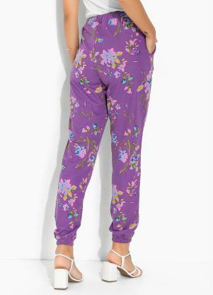 Moda Pop - Calça Floral Roxo com Bolsos Funcionais - MODA POP